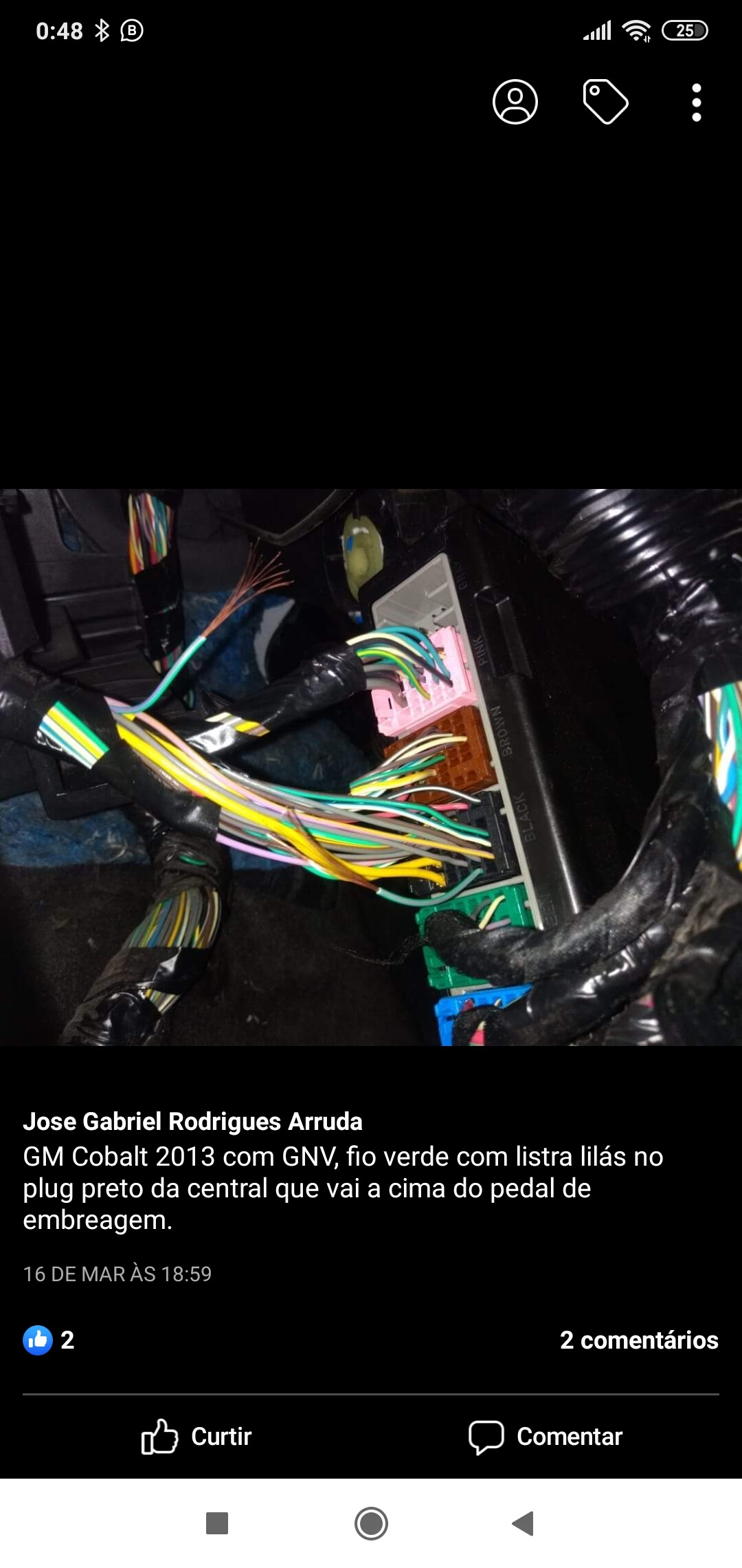 Chevrolet Cobalt (com GNV) - Fio de bloqueio Verde com listra lilás