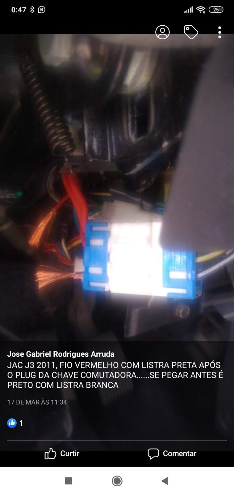 JAC J3 - Fio de bloqueio Vermelho com listra preta (após o plug da comutadora)
